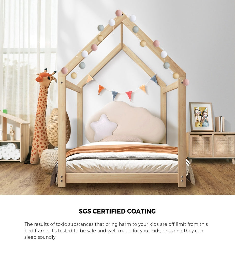 Natural Single Wooden Pine Timber Platform Bed Frame