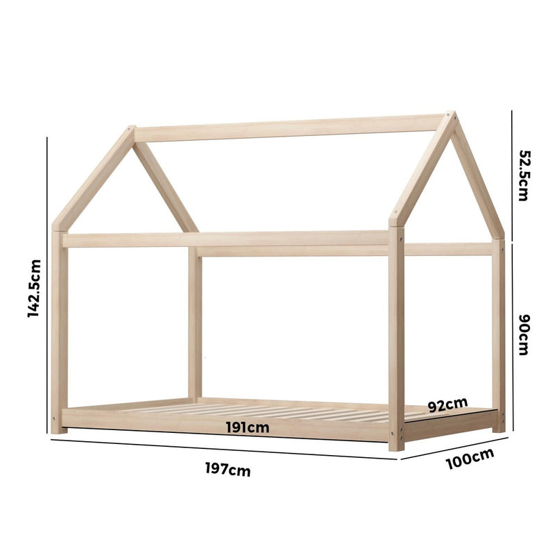 Natural Single Wooden Pine Timber Platform Bed Frame