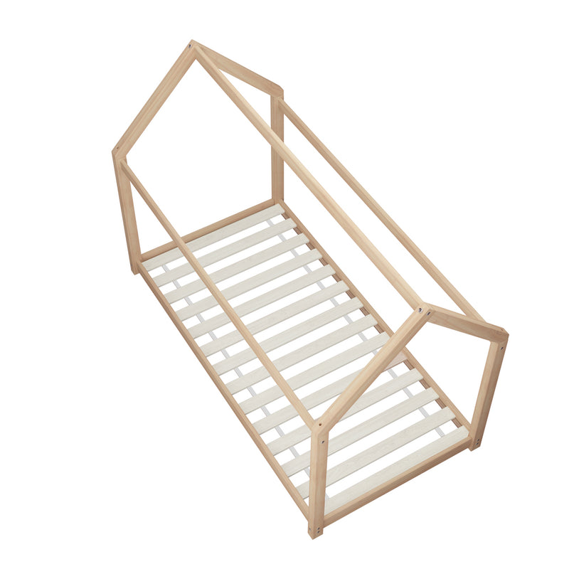 Natural Single Wooden Pine Timber Platform Bed Frame
