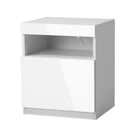 White Bedside Table LED Nightstand with Shelf