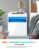 White Bedside Table LED Nightstand with Shelf