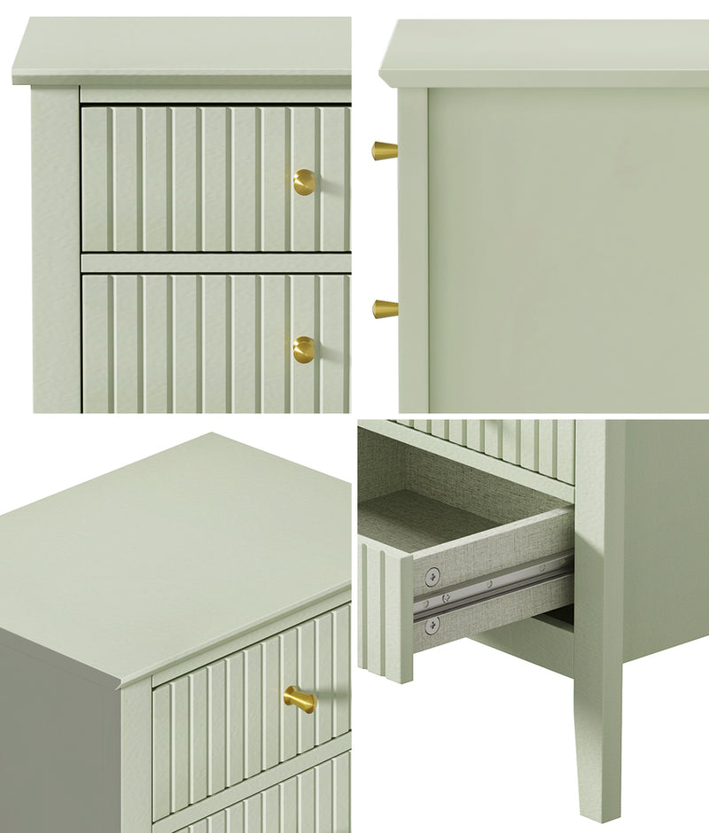 Green Bedside Table Nightstand with Three Drawers