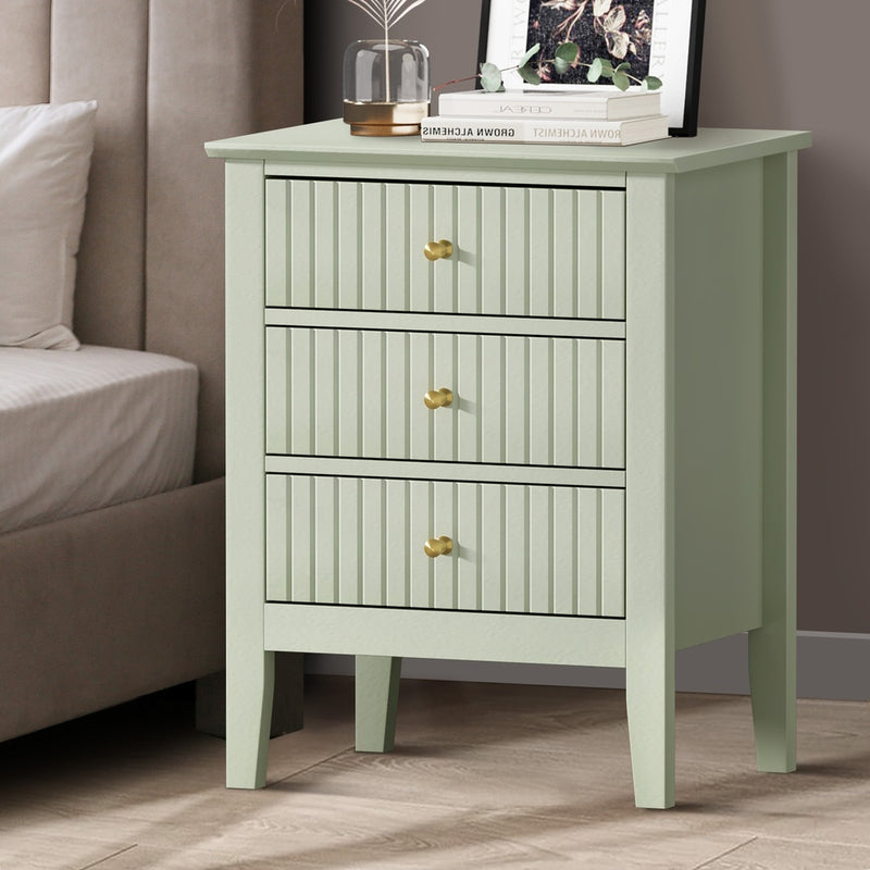 Green Bedside Table Nightstand with Three Drawers