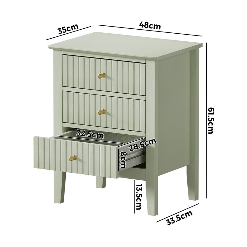 Green Bedside Table Nightstand with Three Drawers