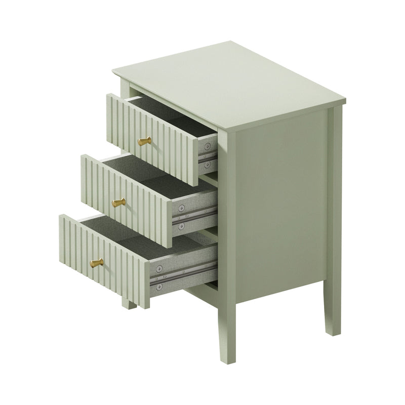 Green Bedside Table Nightstand with Three Drawers