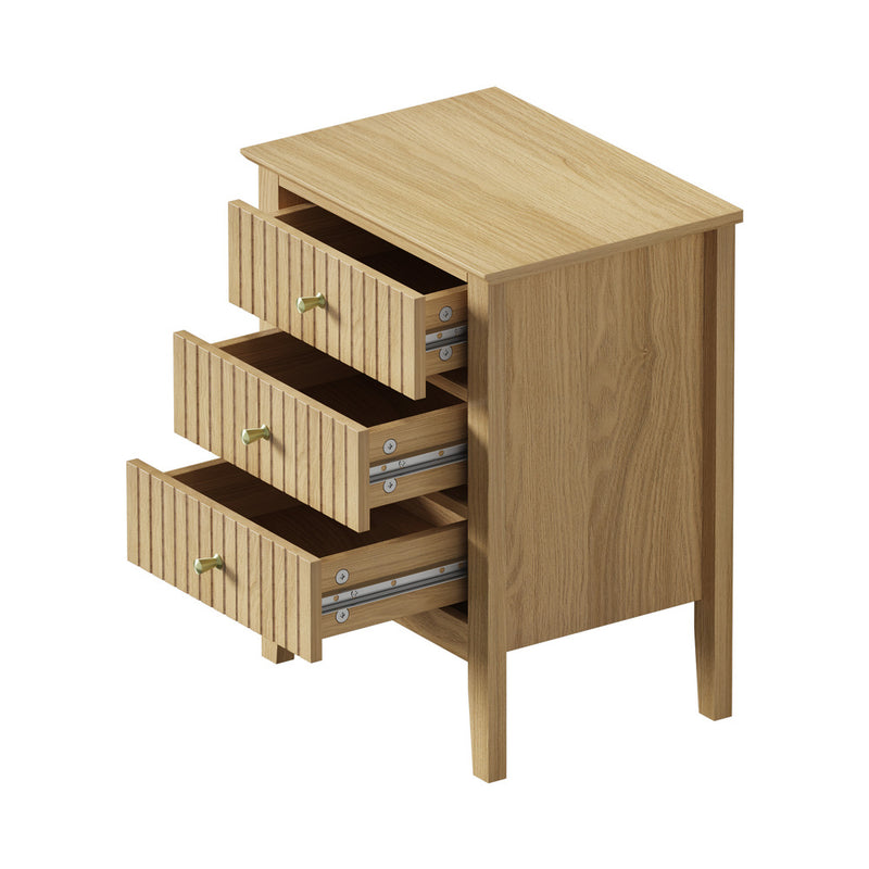 Natural Bedside Table Nightstand with Three Drawers