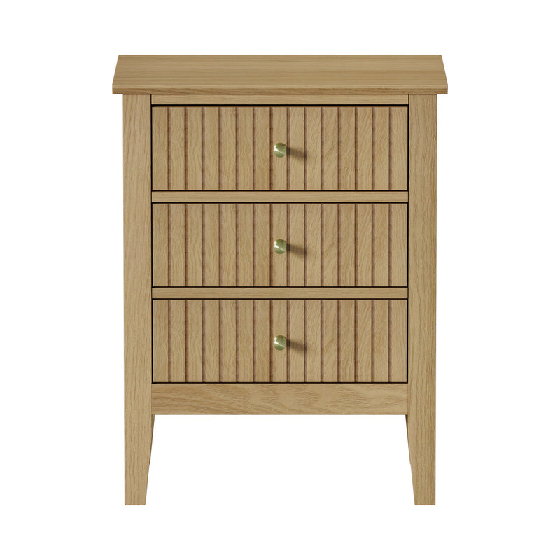 Natural Bedside Table Nightstand with Three Drawers