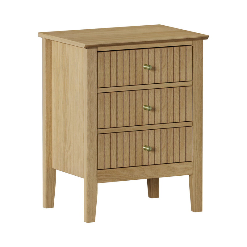 Natural Bedside Table Nightstand with Three Drawers