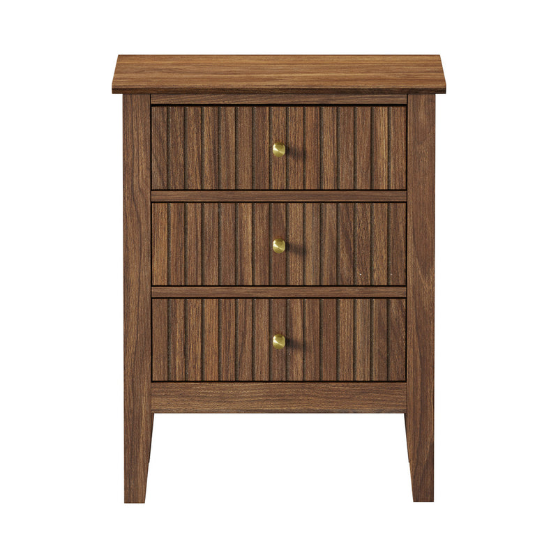 Walnut Bedside Table Nightstand with Three Drawers