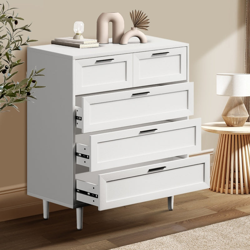 White Tallboy Dresser with Five Drawers