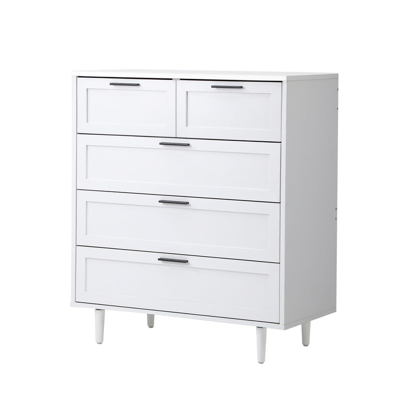 White Tallboy Dresser with Five Drawers