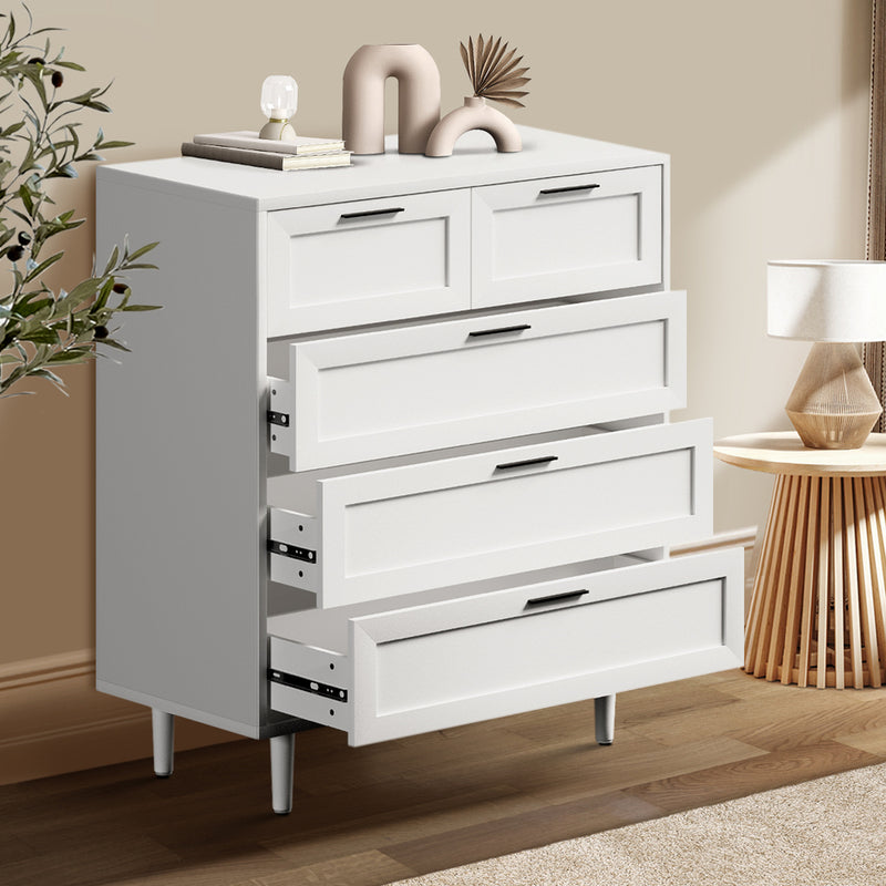 White Tallboy Dresser with Five Drawers