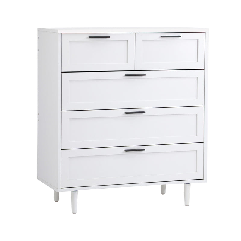 White Tallboy Dresser with Five Drawers