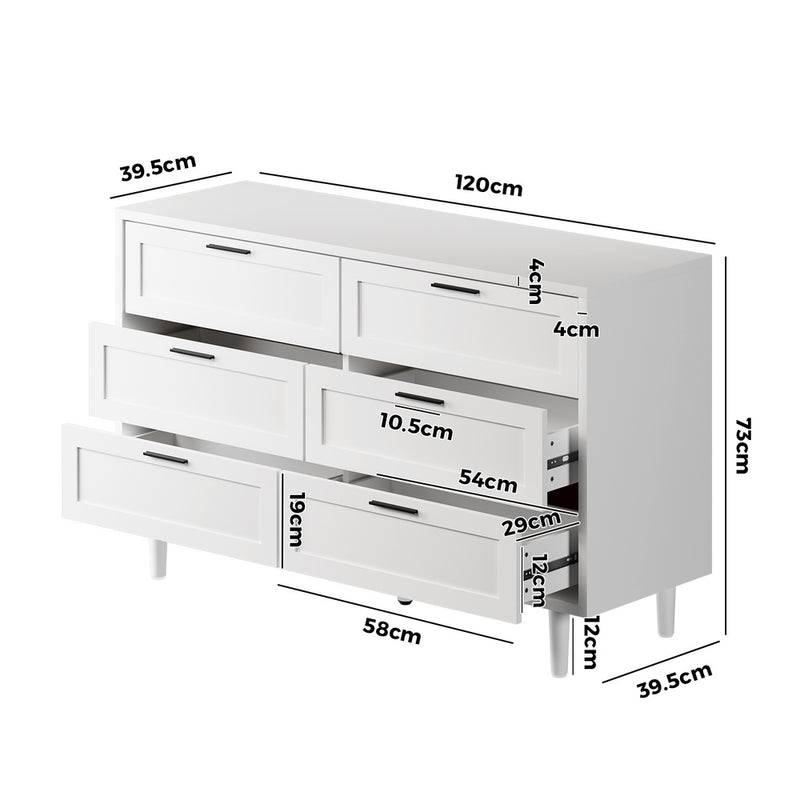 White Tallboy Dresser with Six Drawers