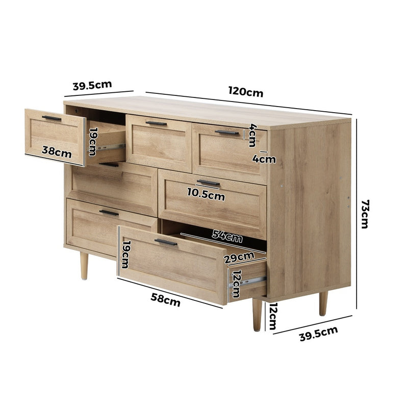 Natural Tallboy Dresser with Seven Drawers