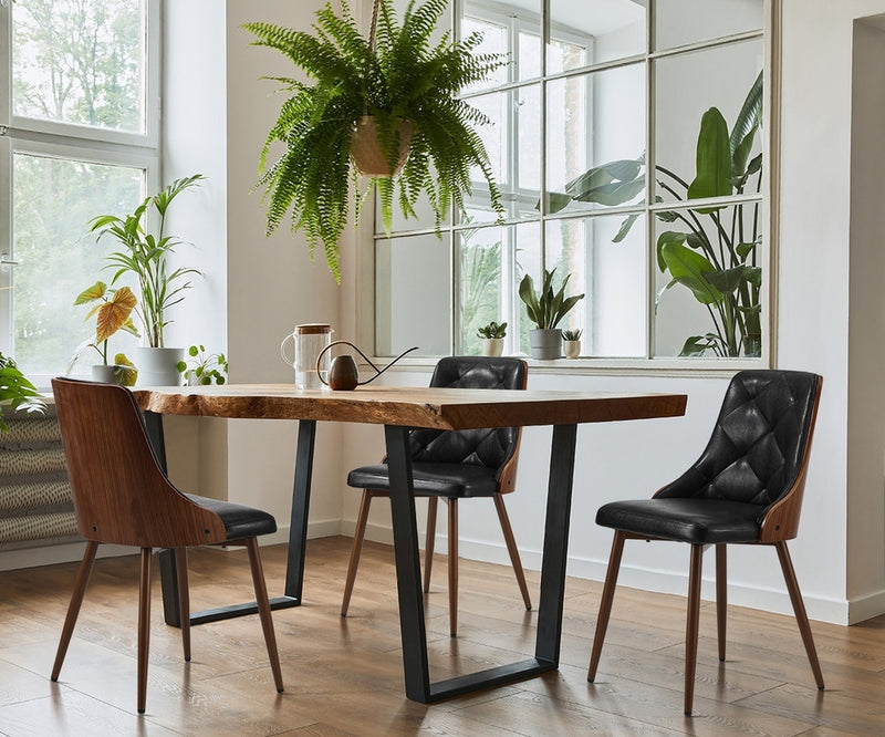 Set of 2 Black Retro PU Leather Dining Chairs