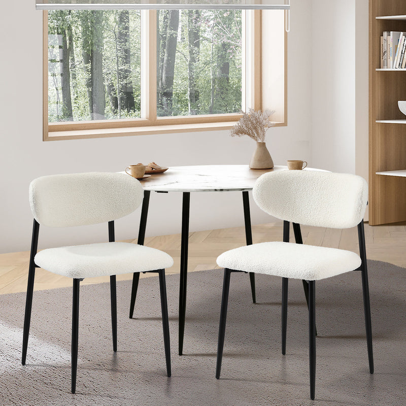 Set of 2 Black and White Boucle Dining Chairs