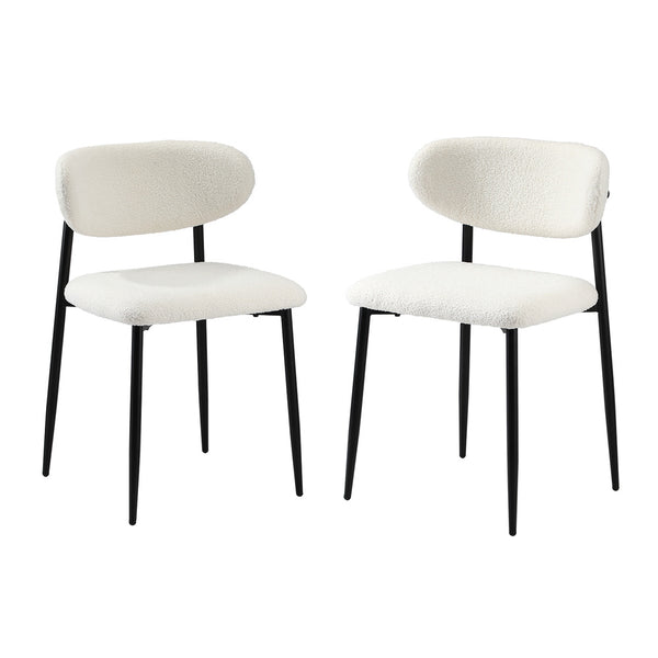 Set of 2 Black and White Boucle Dining Chairs