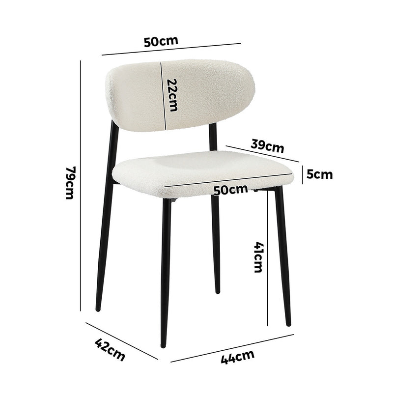 Set of 2 Black and White Boucle Dining Chairs