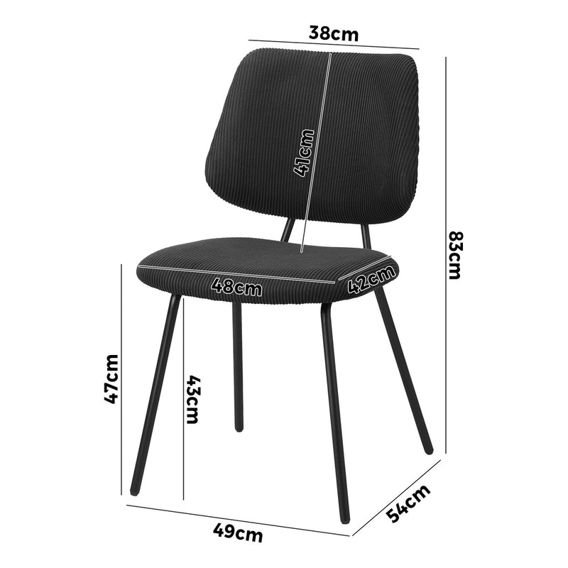 Set of 2 Dark Grey Vintage Retro Polyester Dining Chairs