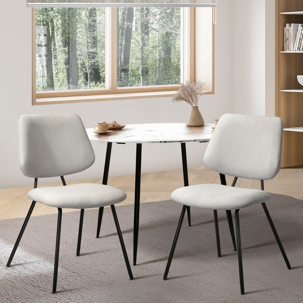 Set of 2 White Vintage Retro Polyester Dining Chairs