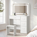 White Dressing Table and Stool Set with Large Mirror and LED Light