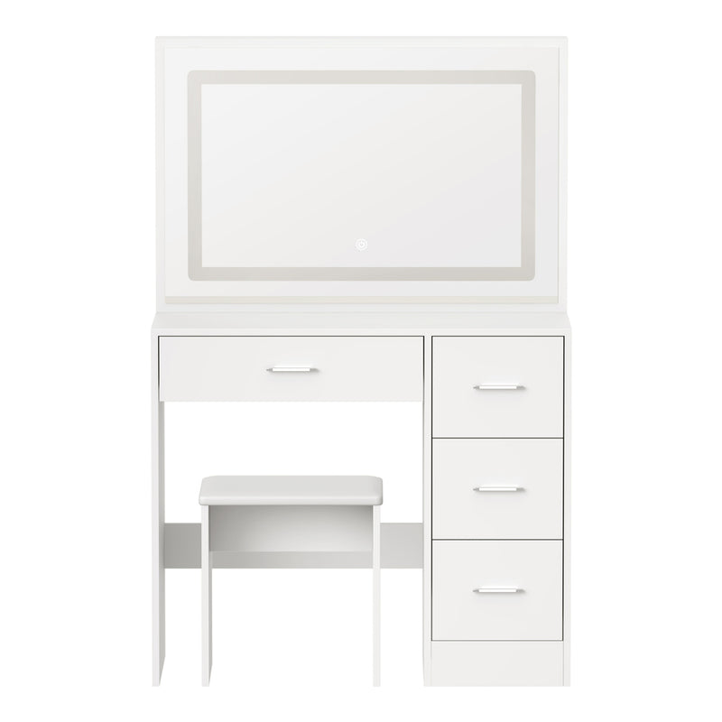 White Dressing Table and Stool Set with Large Mirror and LED Light
