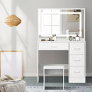 White Dressing Table and Stool Set with Large Mirror and LED Light