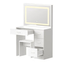 White Dressing Table and Stool Set with Large Mirror and LED Light