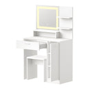 White Dressing Table and Stool Set with LED Light and Large Cabinet