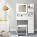 White Dressing Table and Stool Set with LED Light and Large Cabinet