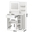 White Dressing Table and Stool Set with LED Light and Large Cabinet