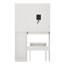 White Dressing Table and Stool Set with LED Light and Large Cabinet