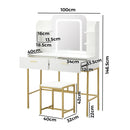 White and Gold Dressing Table and Stool Set with LED Mirror Vanity Desk