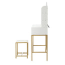 White and Gold Dressing Table and Stool Set with LED Mirror Vanity Desk