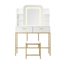 White and Gold Dressing Table and Stool Set with LED Mirror Vanity Desk