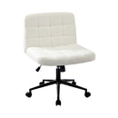 White Wide Seat Boucle Office Chair with Wheels