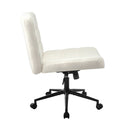 White Wide Seat Boucle Office Chair with Wheels