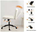 White Wide Seat Boucle Office Chair with Wheels