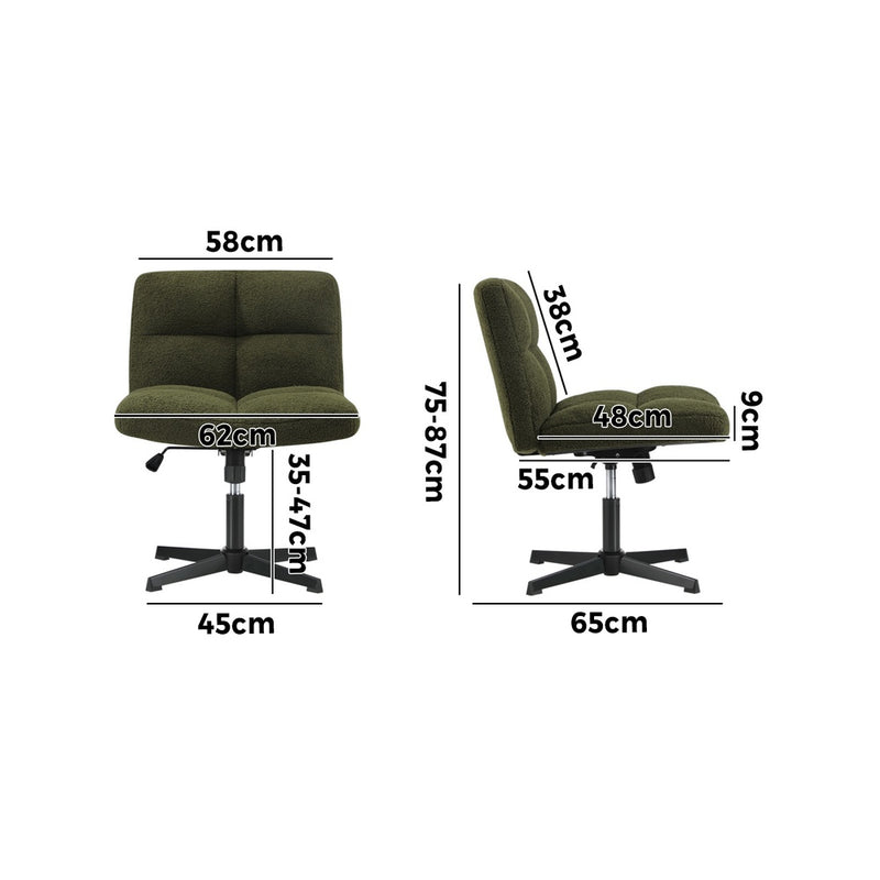Green Wide Seat Boucle Armless Office Chair without Wheels