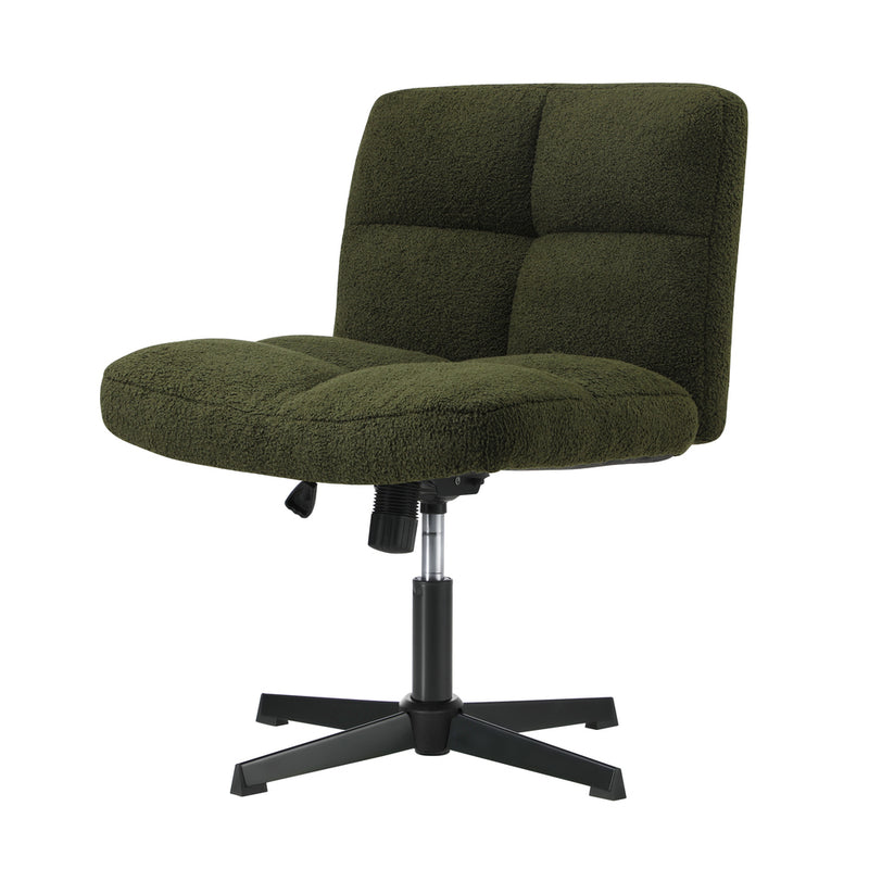 Green Wide Seat Boucle Armless Office Chair without Wheels