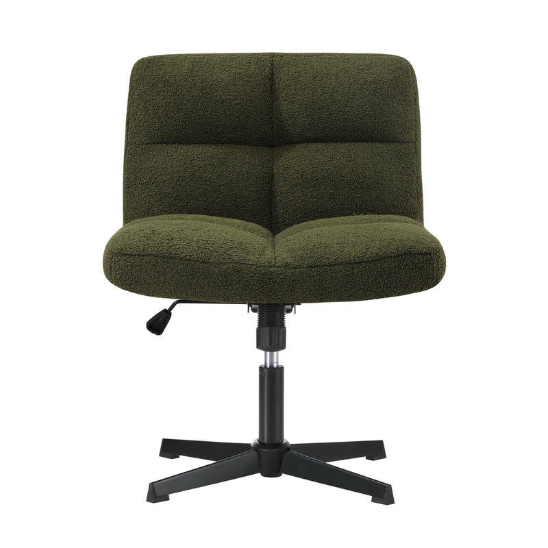 Green Wide Seat Boucle Armless Office Chair without Wheels