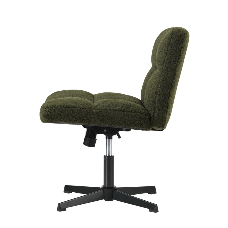 Green Wide Seat Boucle Armless Office Chair without Wheels