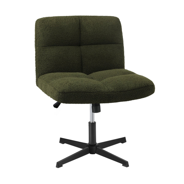 Green Wide Seat Boucle Armless Office Chair without Wheels