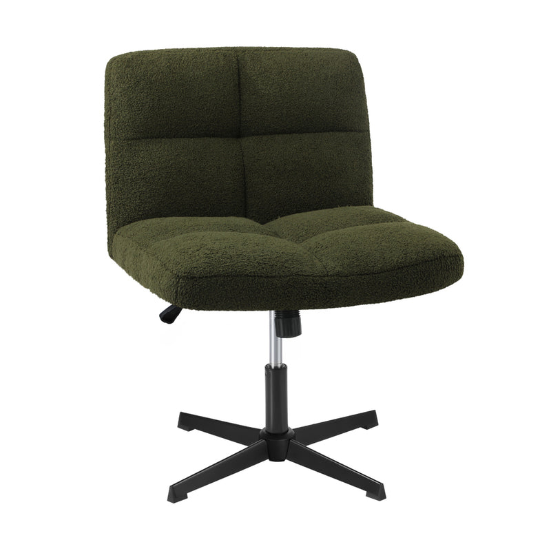 Green Wide Seat Boucle Armless Office Chair without Wheels