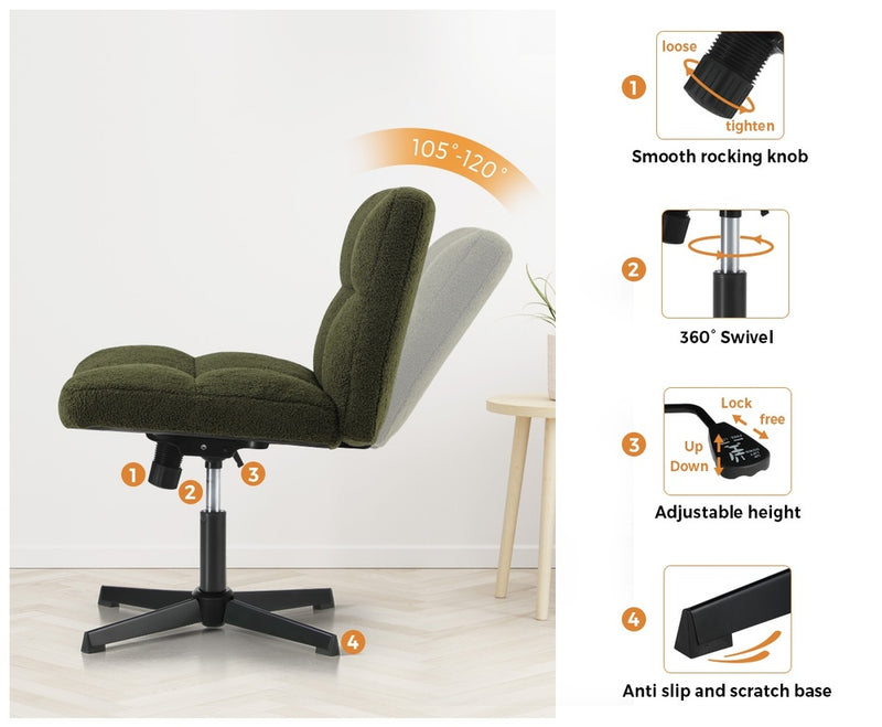 Green Wide Seat Boucle Armless Office Chair without Wheels