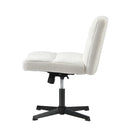 White Wide Seat Boucle Armless Office Chair without Wheels