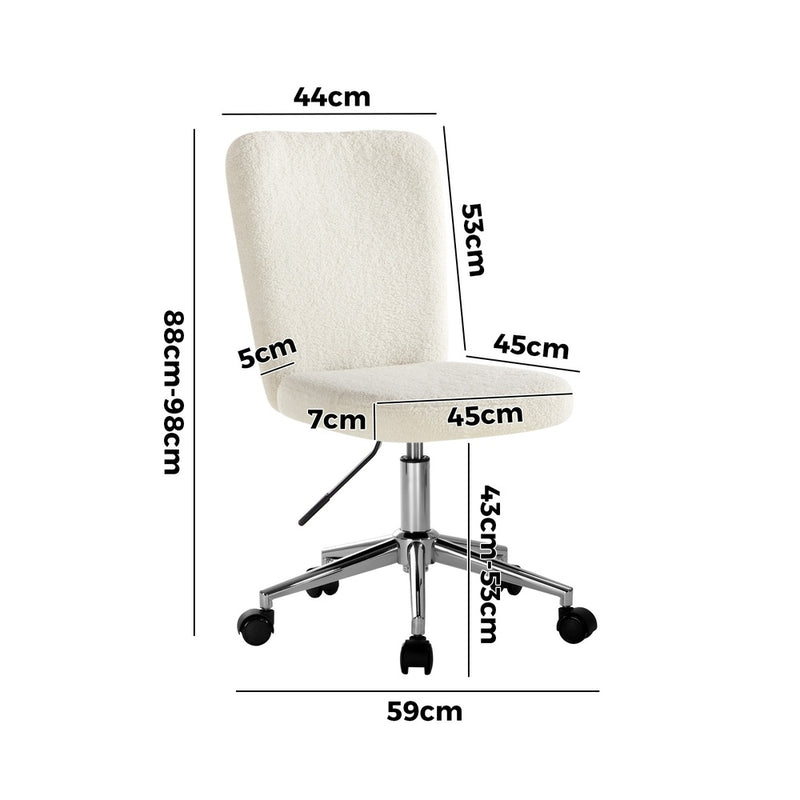 White and Silver High Back Boucle Armless Office Chair