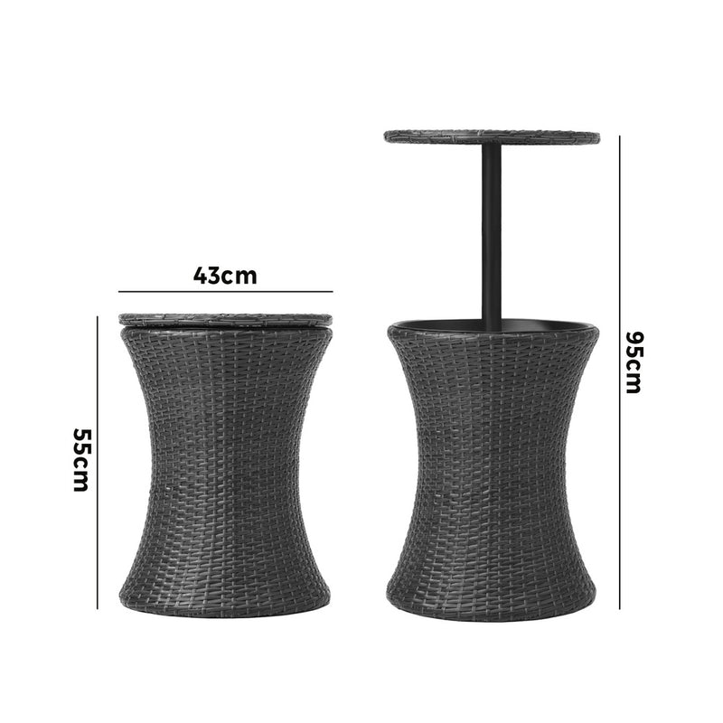 Black Rattan Ice Bucket Cooler Table with Storage
