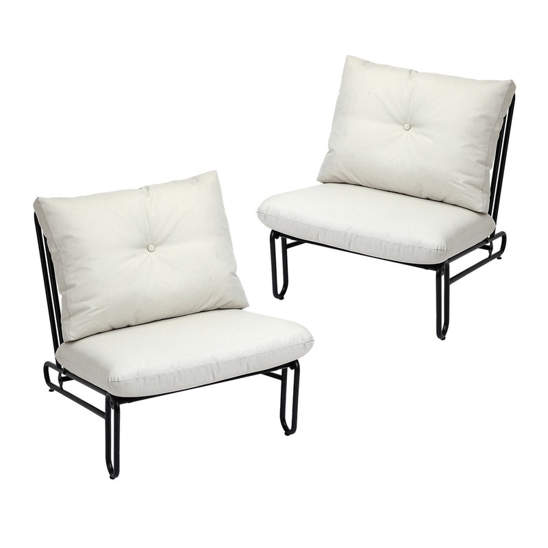 Set of 2 Beige Outdoor Patio Lounge Chairs with Cushions